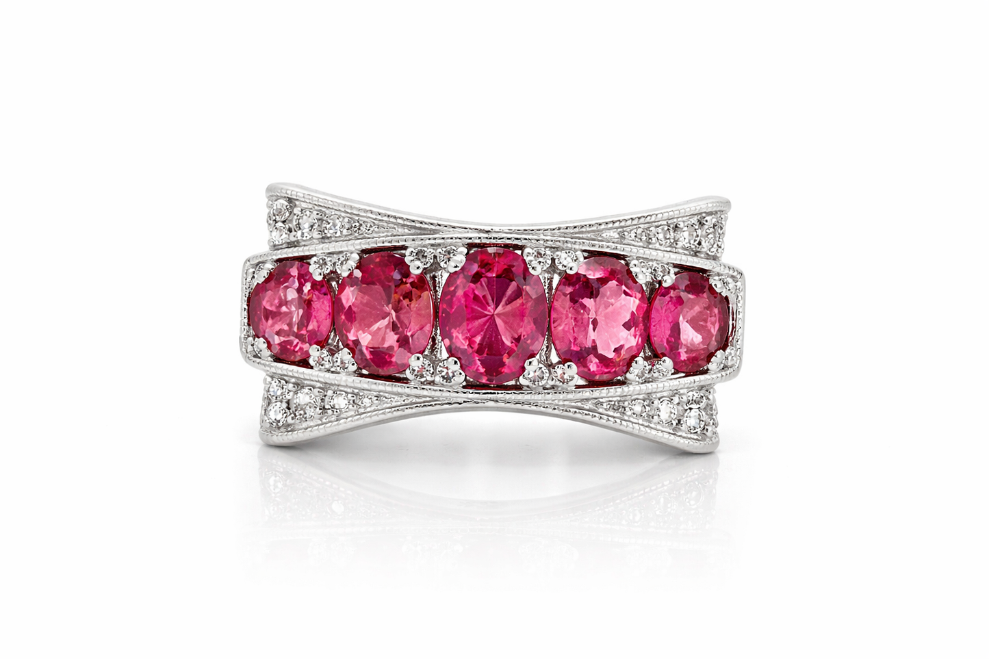 925 SS Pink Tourmaline - White Topaz Ring - 1DOT65 cts