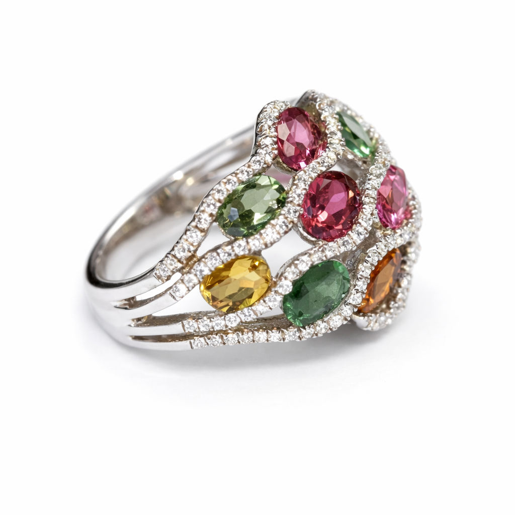 Tourmaline - White Topaz - Silver Ring