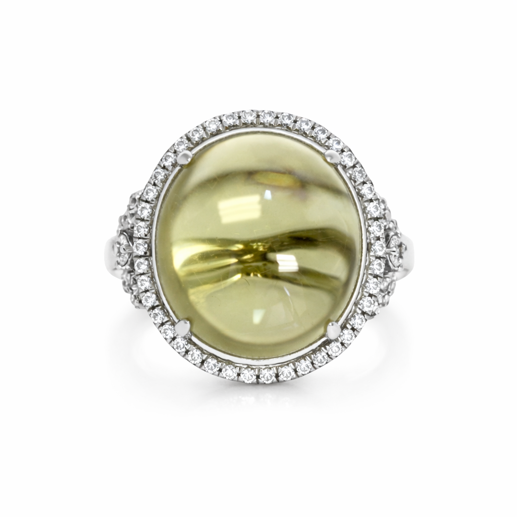 DOT925 Sterling Silver - Lemon Quartz - White Topaz Ring DOT