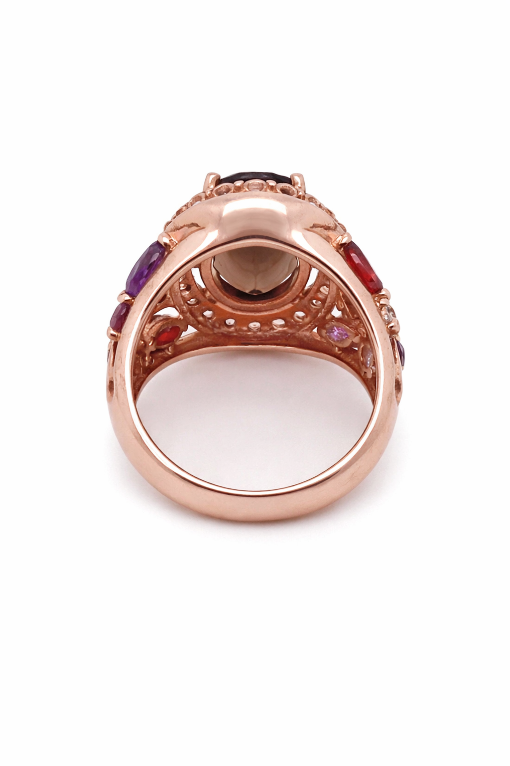Smoky Quartz- Amethyst- Garnet Ring