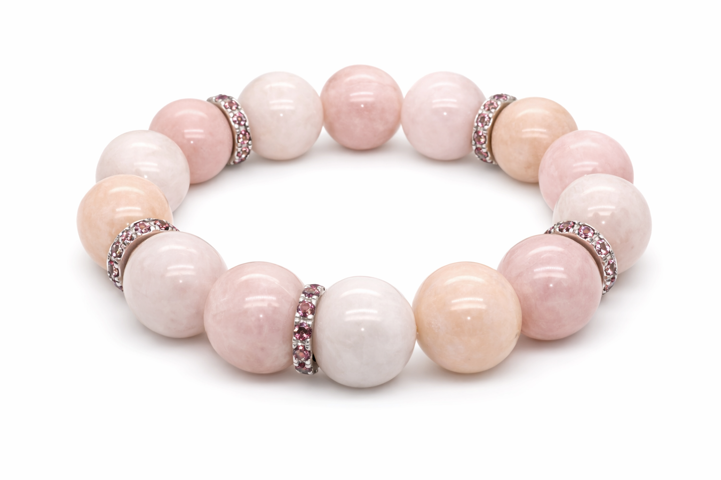 Morganite Bead A Quality - Rhodolite Garnet Stretch Bracelet