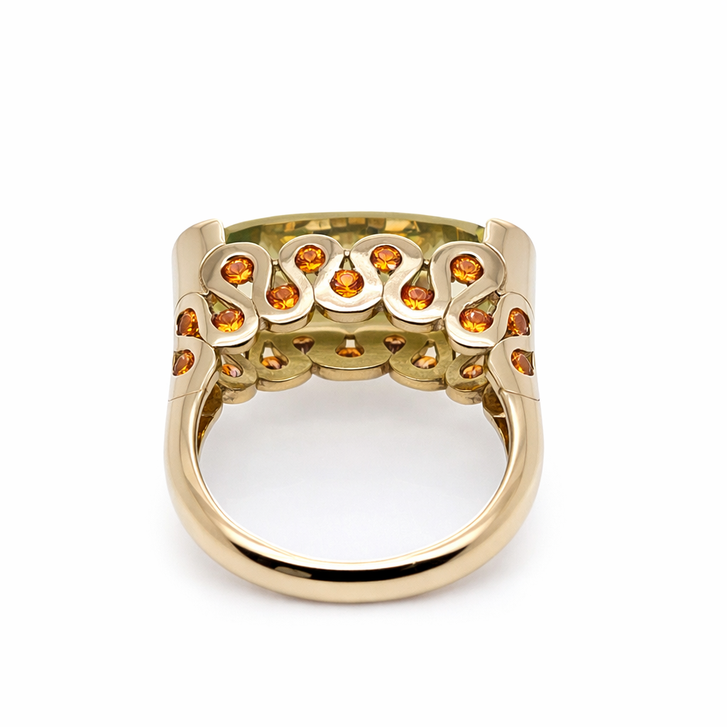 Lemon Quartz- Orange Sapphire Ring