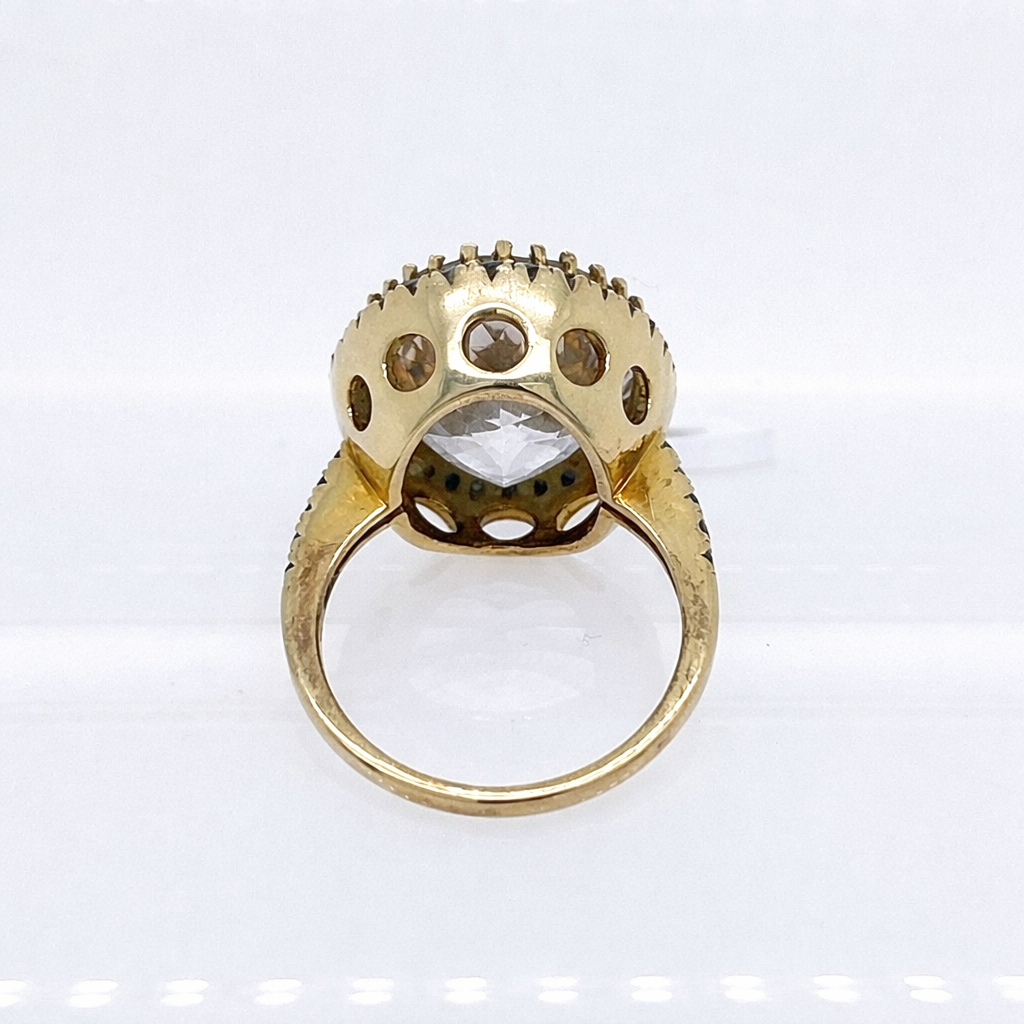 White Quartz- Blue Sapphire Ring