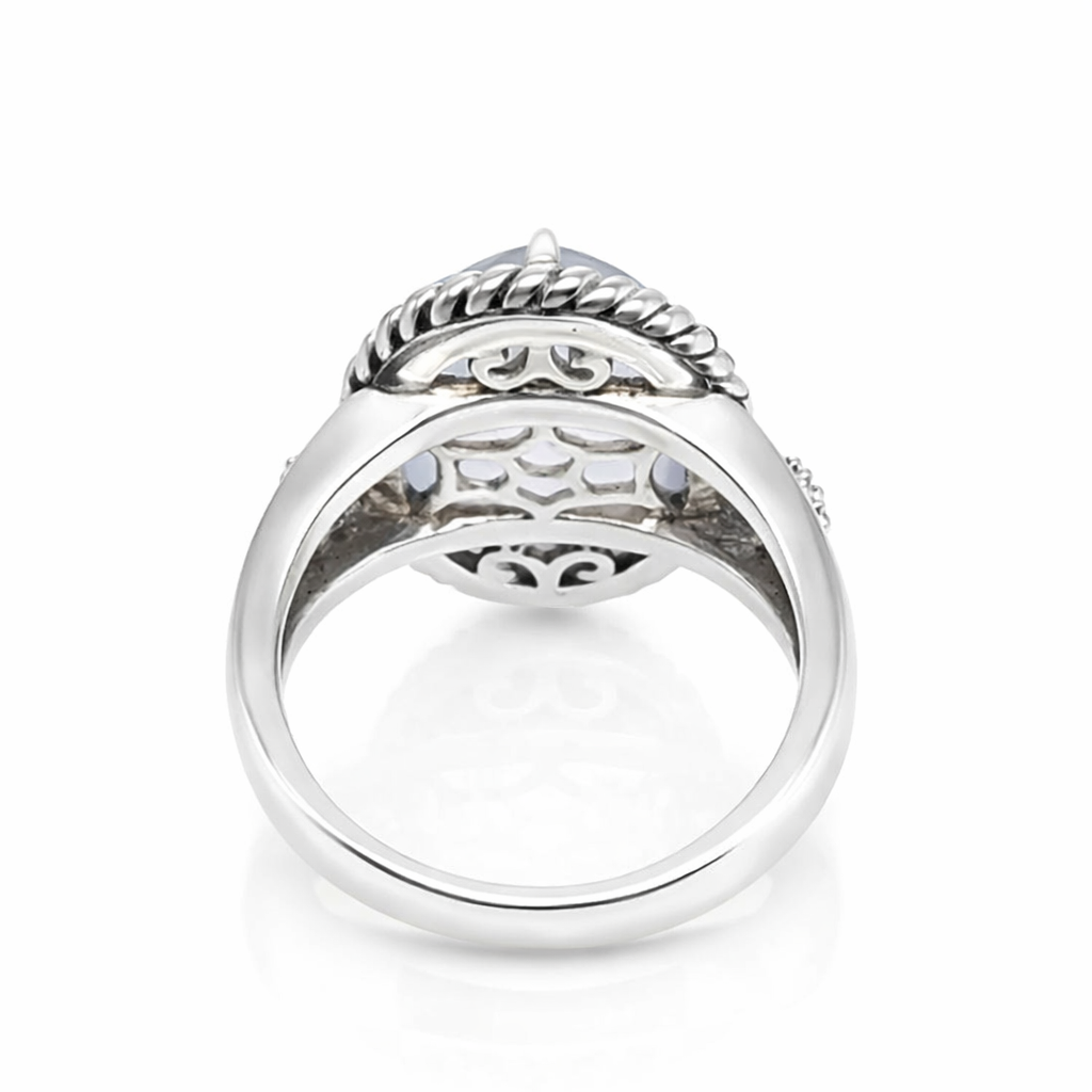 Blue Chalcedony- White Topaz Ring
