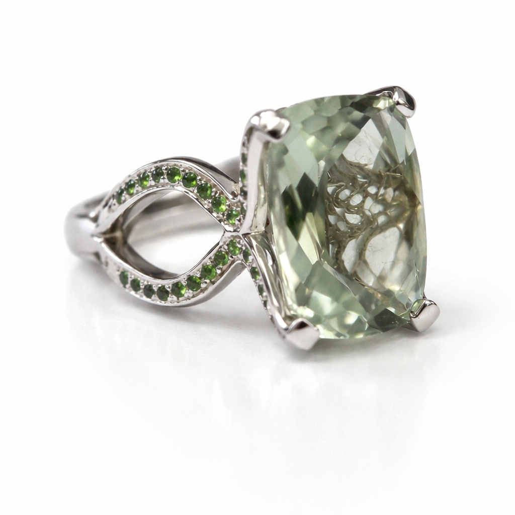 Green Ame & Chrome Diopside Ring