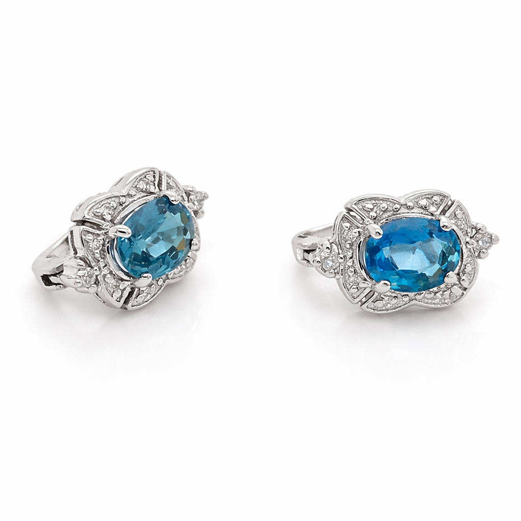 14K GOLD OVAL BLUE SAPPHIRE EARRING
