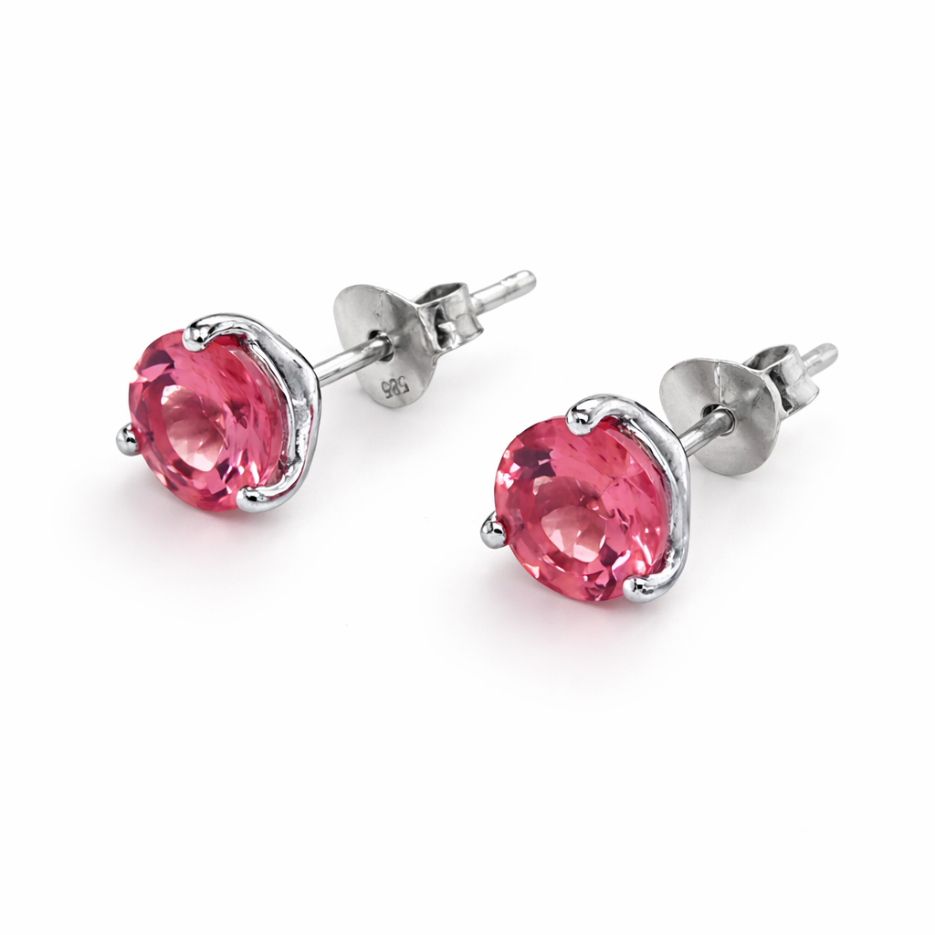 STUNNING 14K PINK TOURMALINE ROUND STUD EARRING 6MM, 1DOT56 CTS