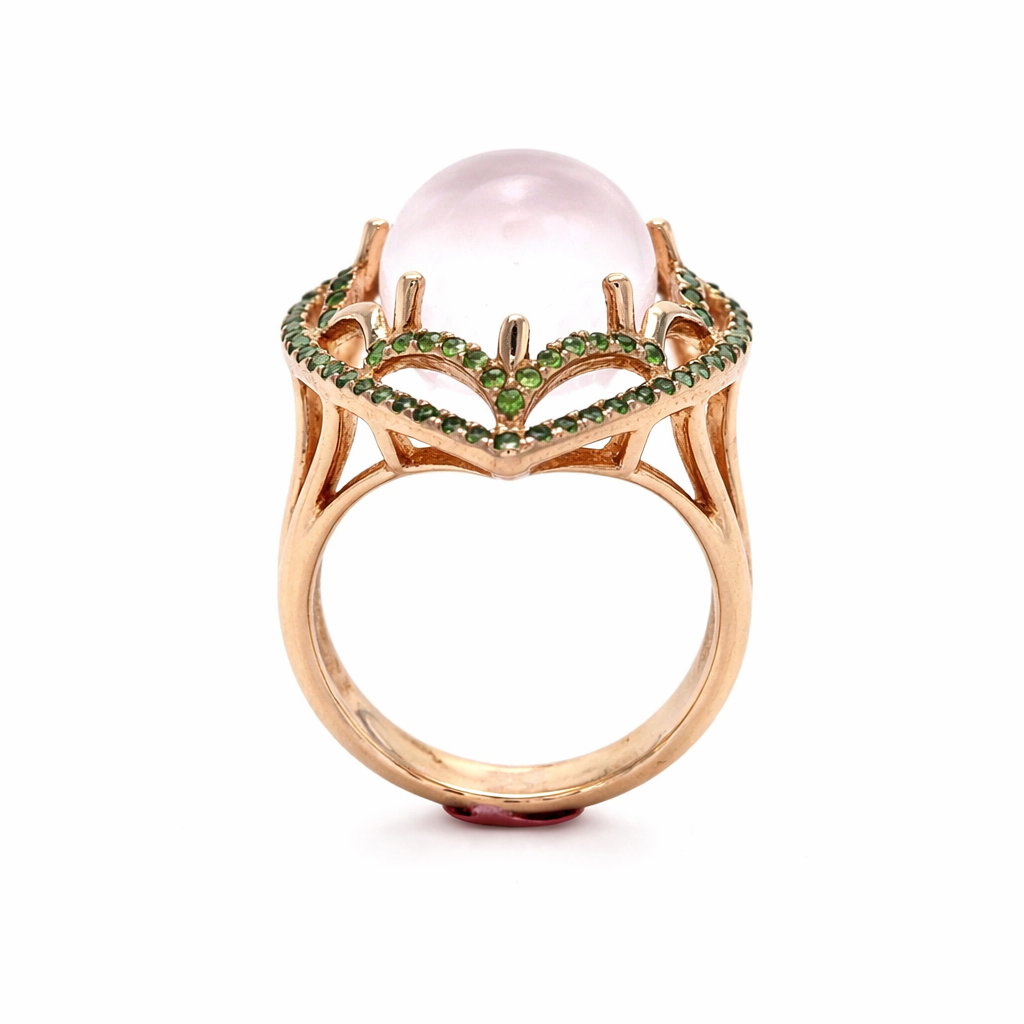 Rose Quartz- Chrome Diopside Ring