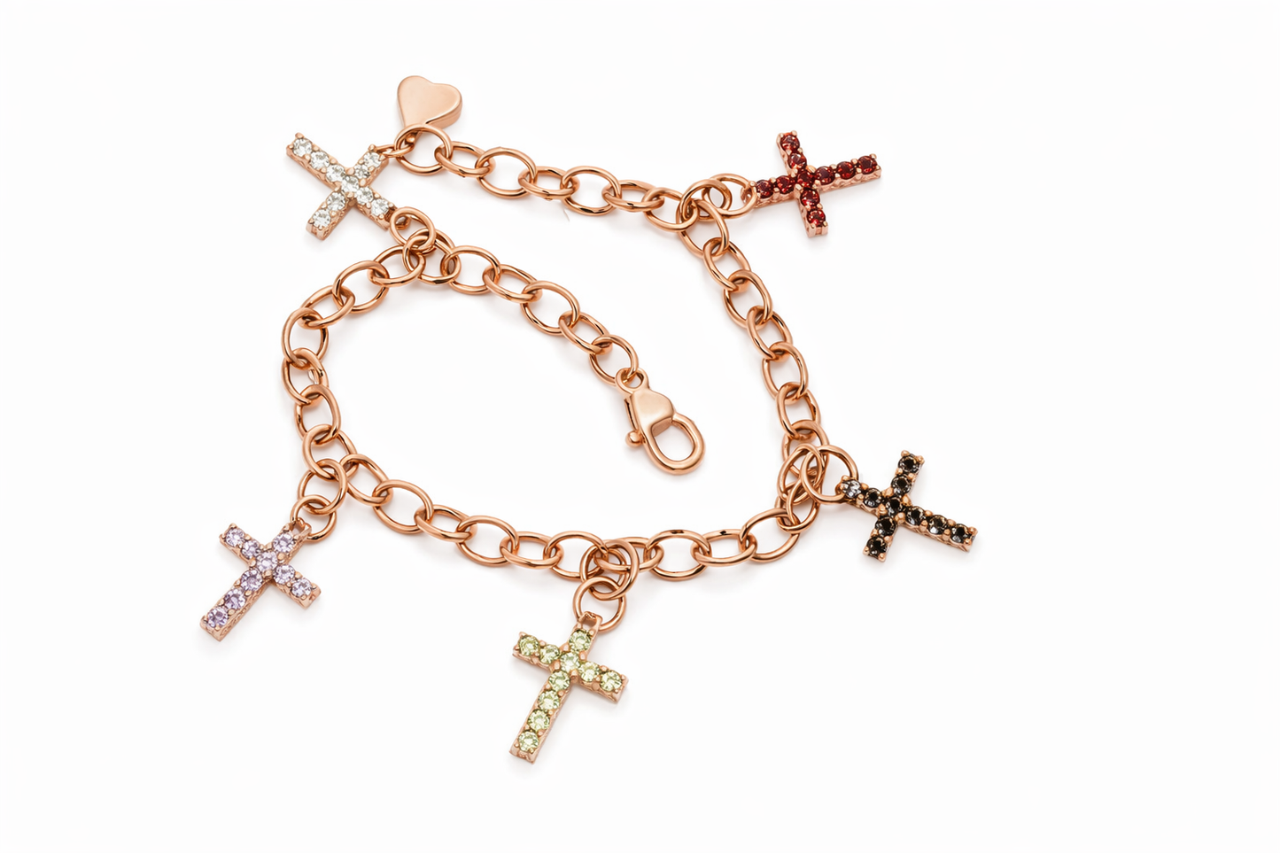925 Rose Vermeil Gemstone Cross Bracelet - 1DOT50 cts