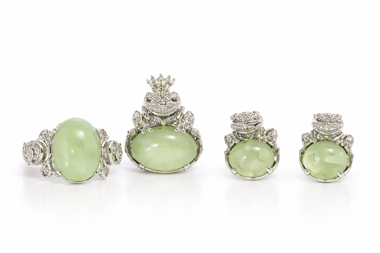 925 Sterling Silver Prehnite-White Topaz Set - 46.67 cts