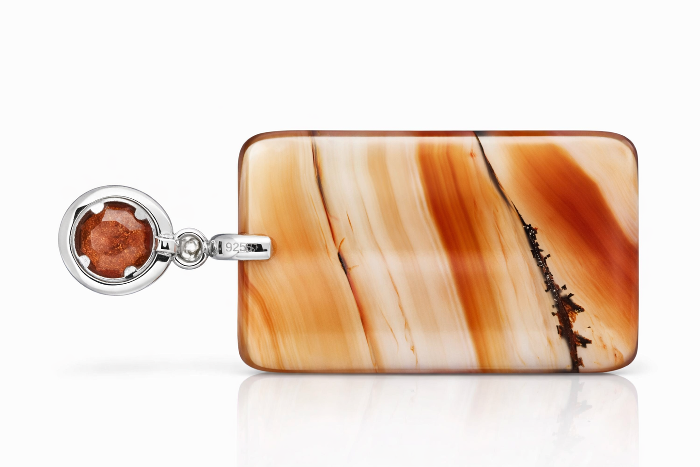 925 Sterling Silver Agate w / White Topaz Pendant(1.2 cts)