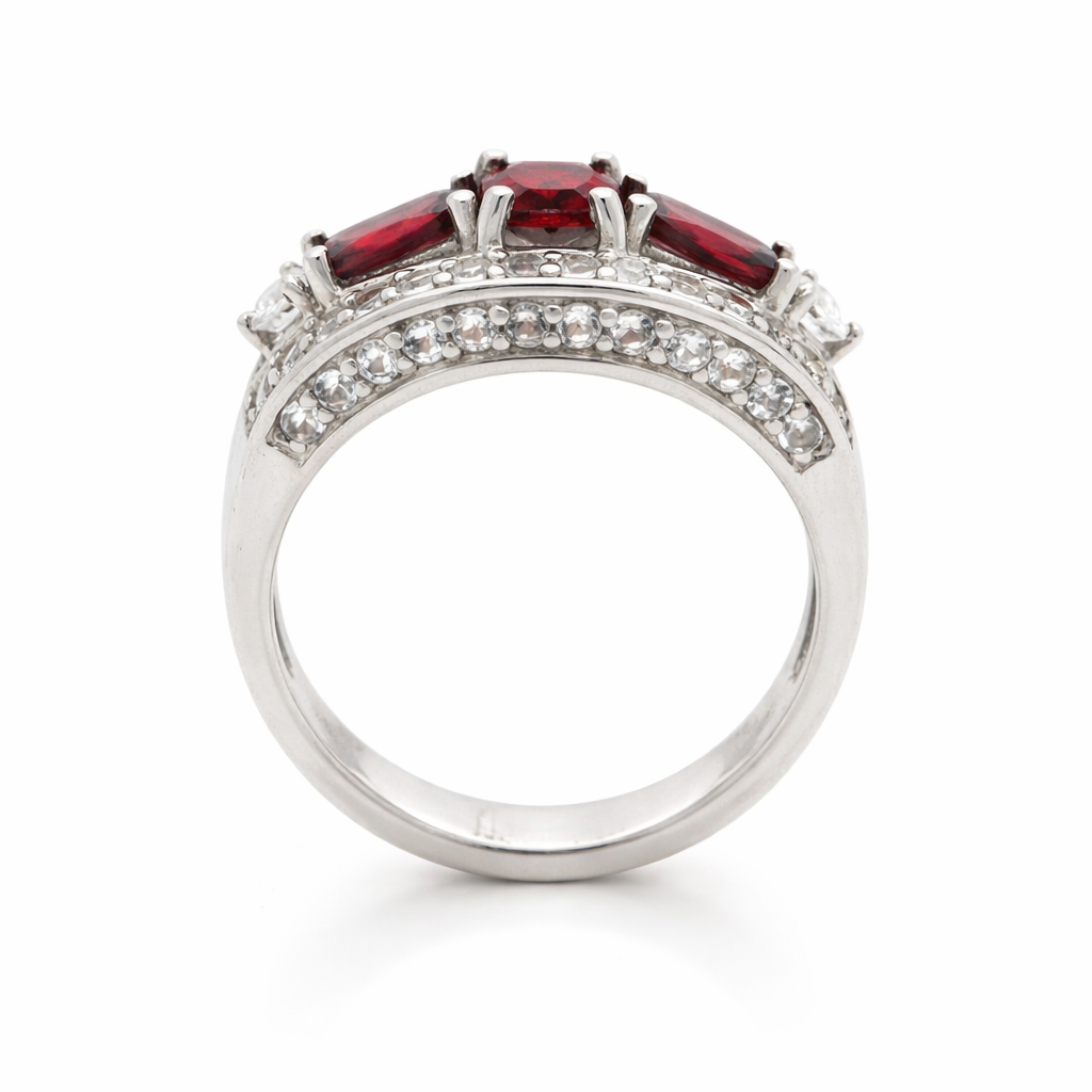 925 Wine Garnet - White Topaz Ring - 3.40 cts