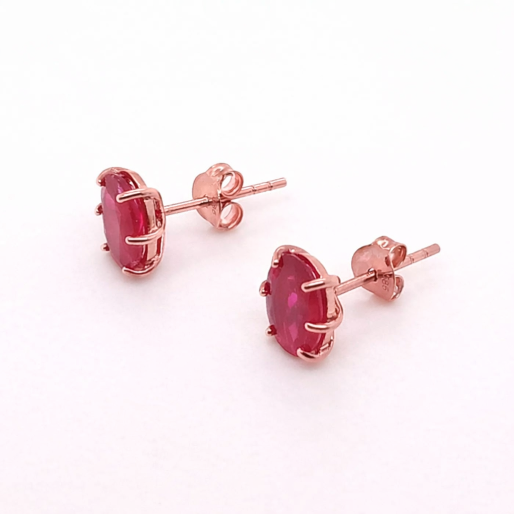 14K ROSE GOLD OVAL RUBY EARRING 8x6mm, HEAVY PUSH BACK