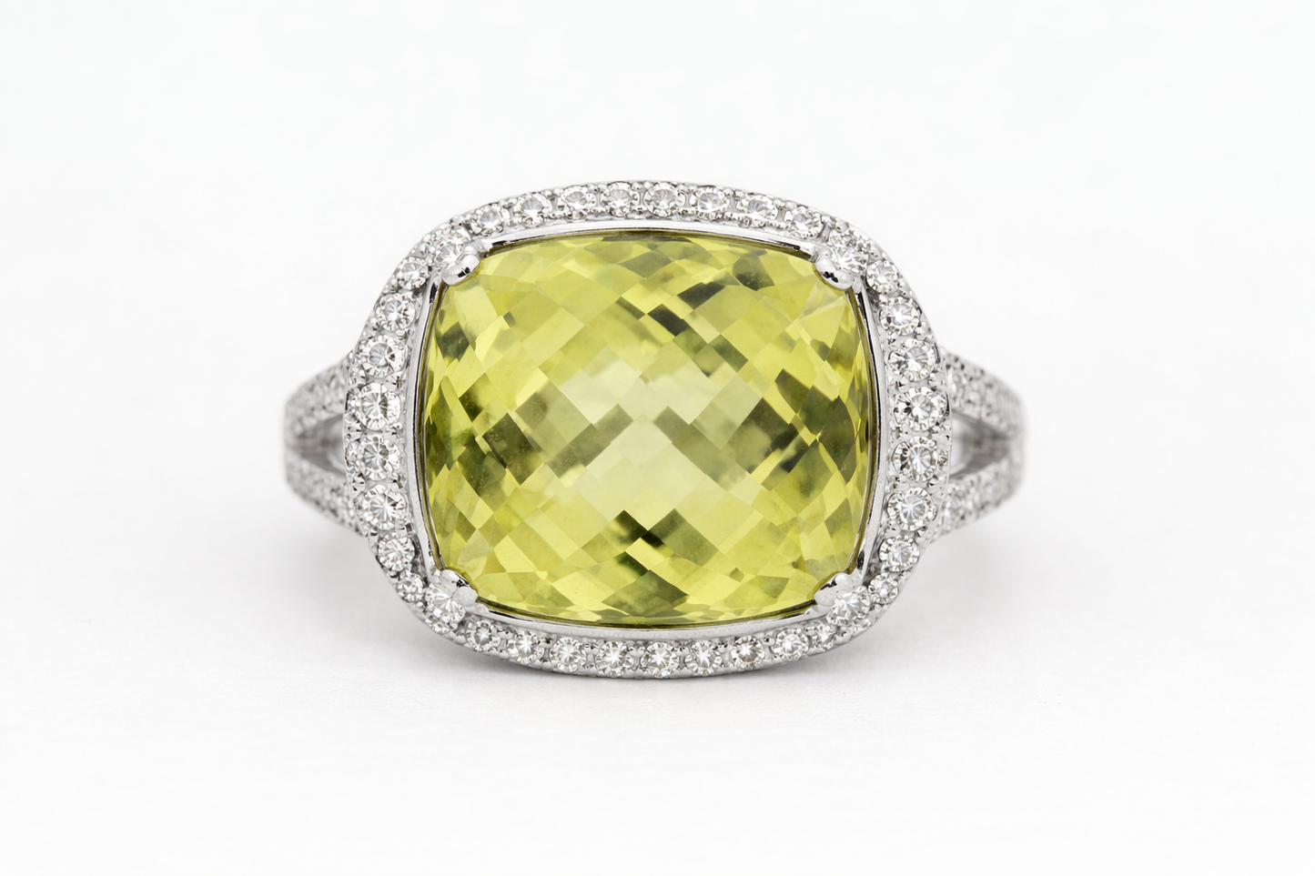 925 Lemon Quartz - White Topaz Ring - 17.57 cts
