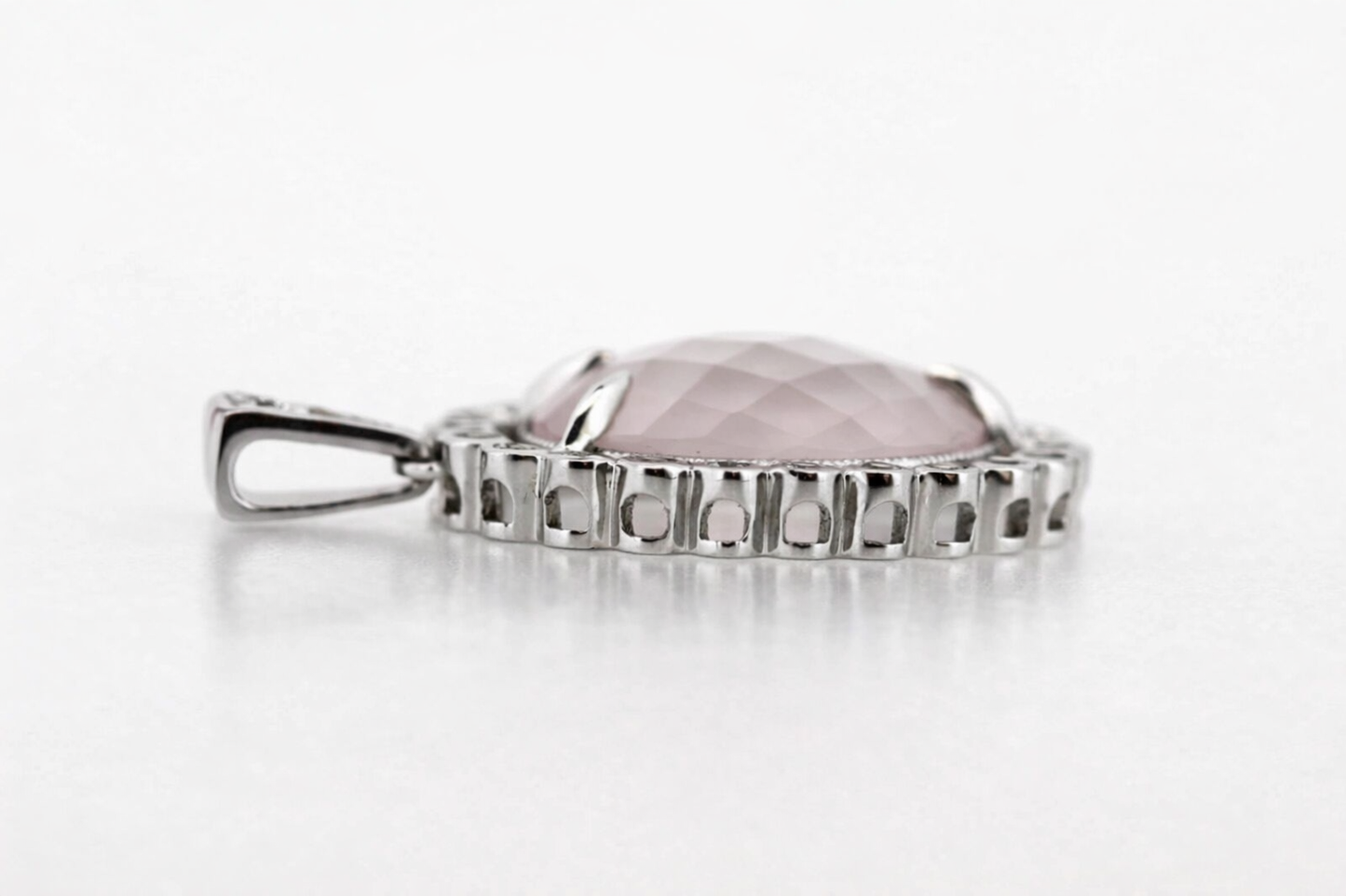 925 Sterling Silver Rose Quartz W / White Topaz Pendant( 14.95 cts)