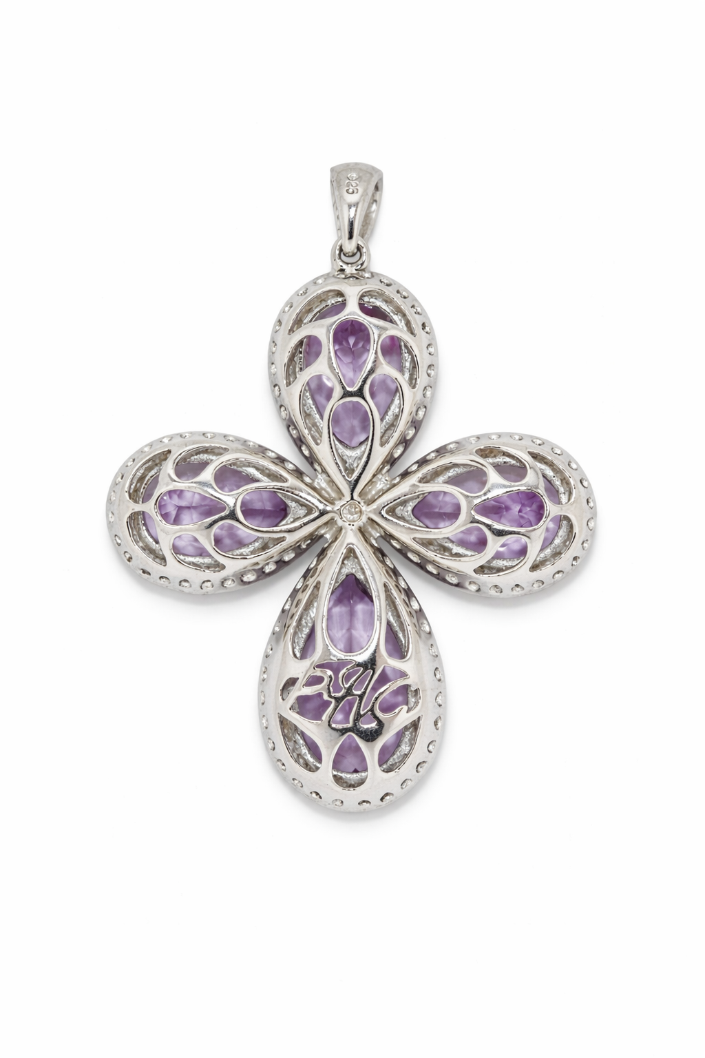 925 Sterling Silver Amethyst /White Zircon Pendant ( 15.92 cts)