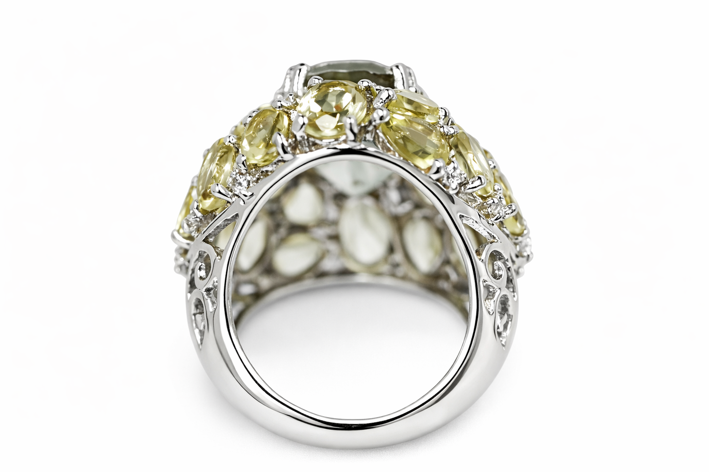 Green Amethyst - Lemon Quartz - White Topaz Ring