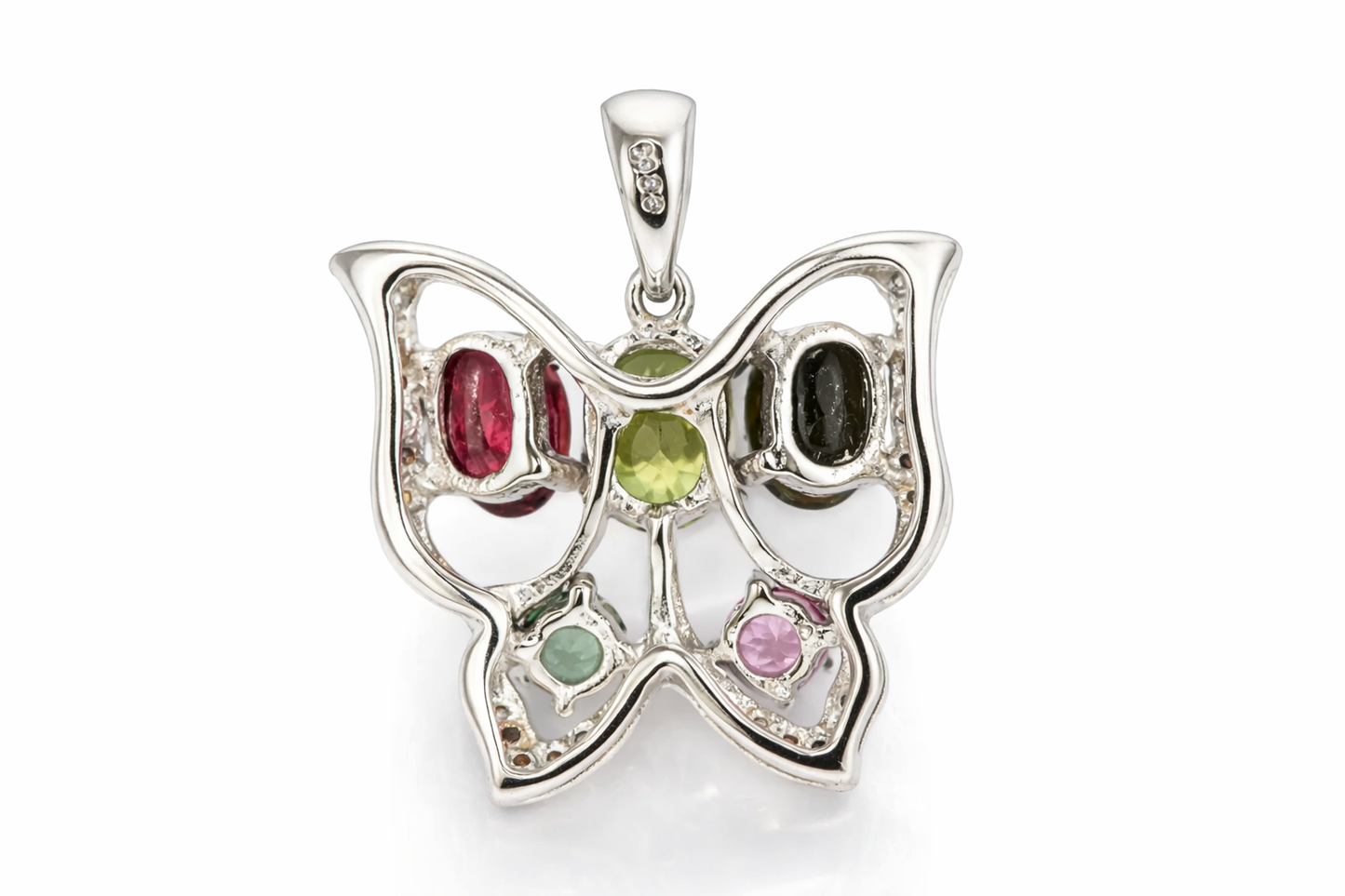 925 Sterling Silver Colors of Tourmaline Butterfly/White Topaz Pendant(2.21 cts)
