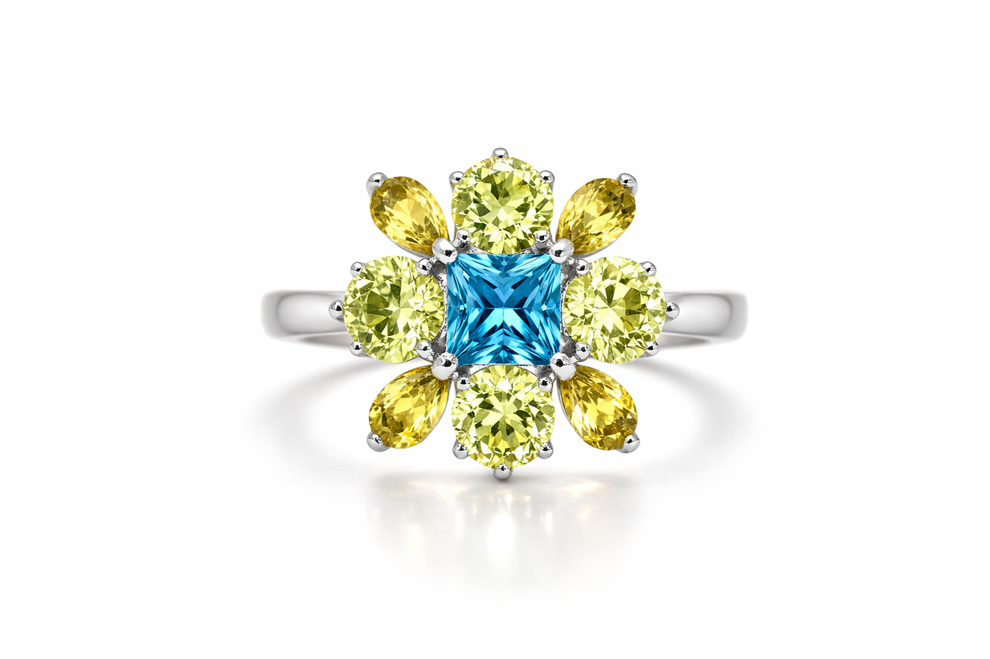 925 Yellow - Blue Cubic Zirconia Ring - 5DOT50 cts