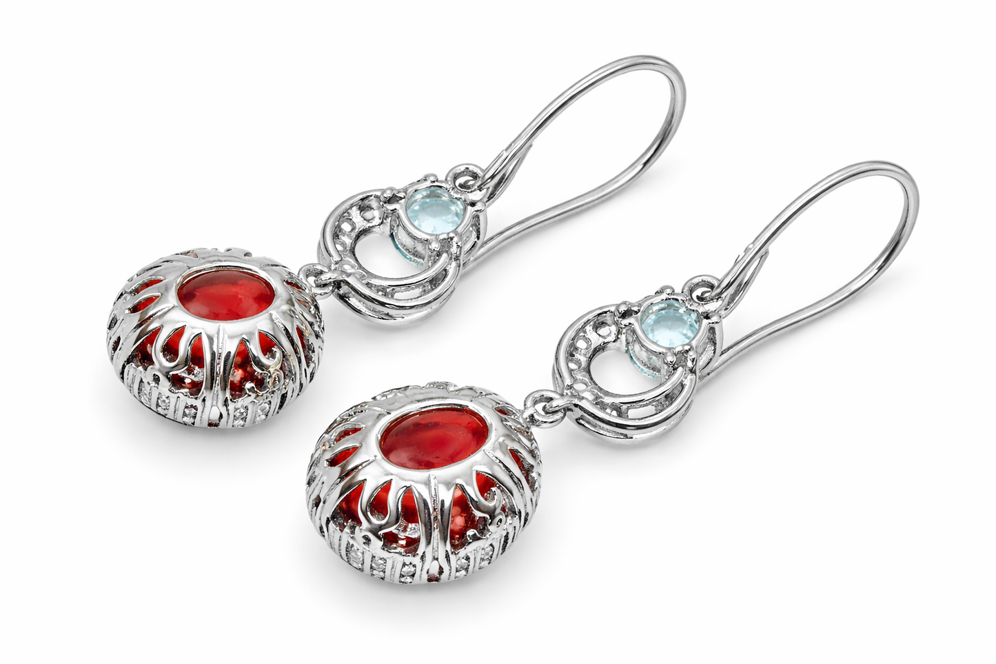 925 Orange Chalcedony, Blue Topaz & White Topaz Earring Pendant – 12.99 CTS