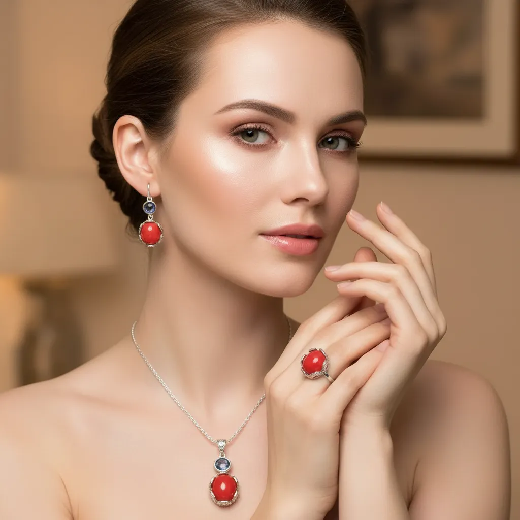 925 Orange Chalcedony - Iolite Set