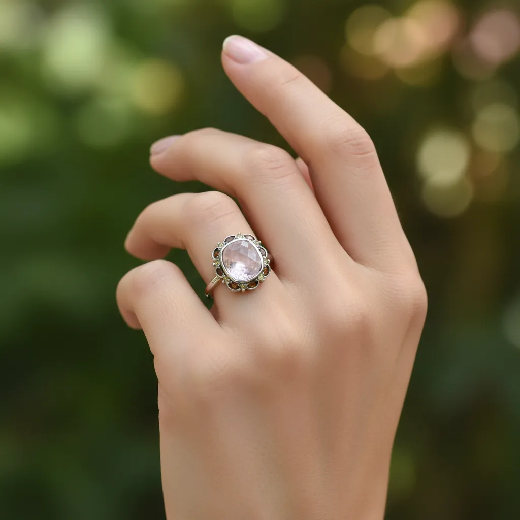 Rose Quartz- Tourmaline - Citrine Silver Ring