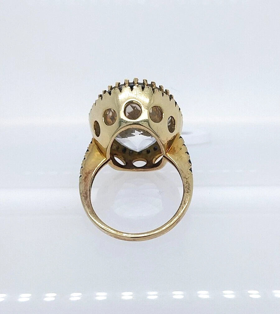 White Quartz- Blue Sapphire Ring