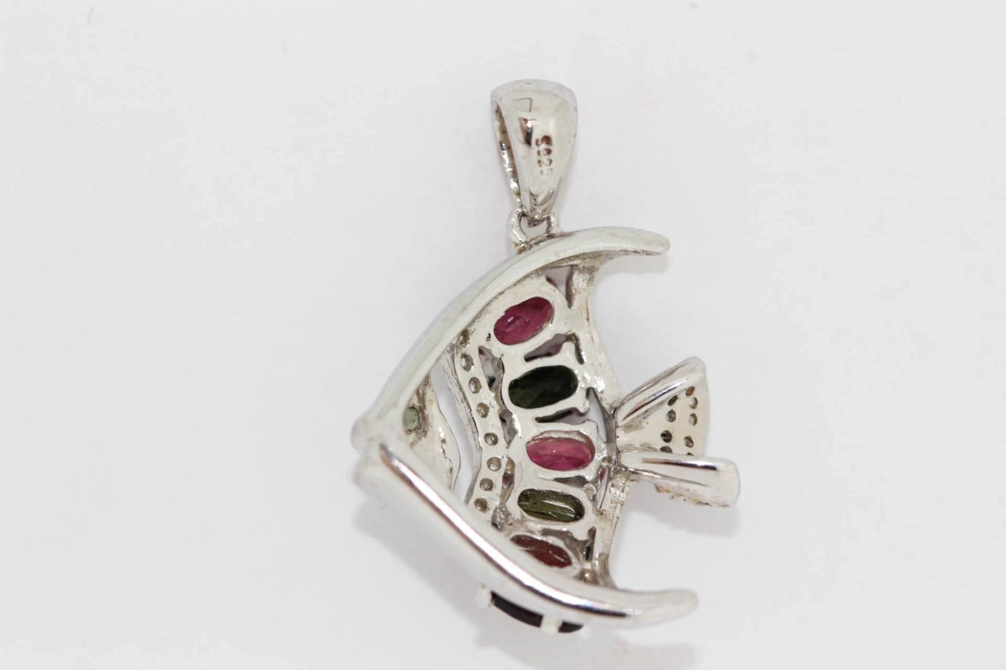 925 Multicolor Tourmaline - White Topaz Fish Pendant - 1.92 cts