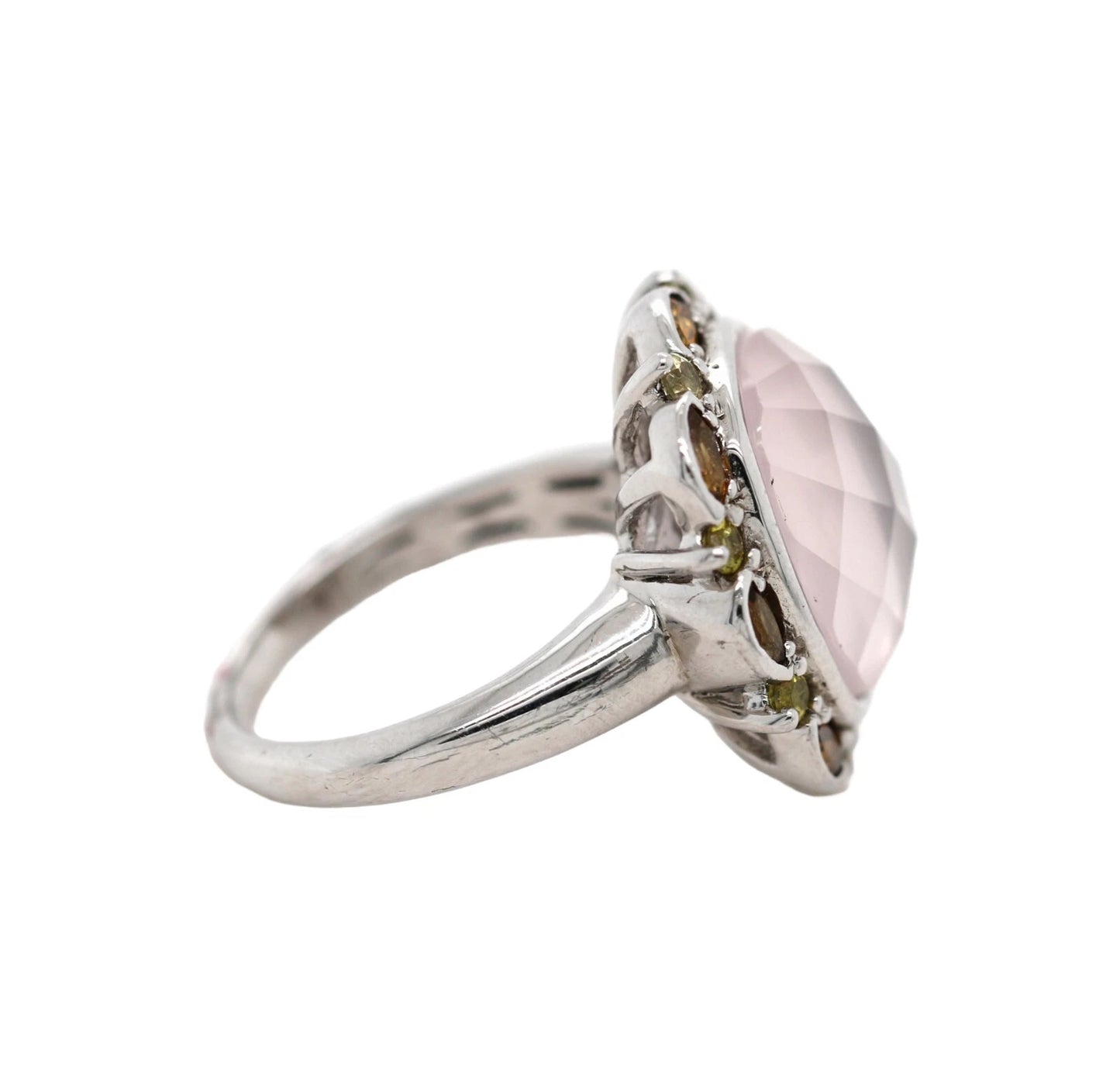 Rose Quartz- Tourmaline - Citrine Silver Ring