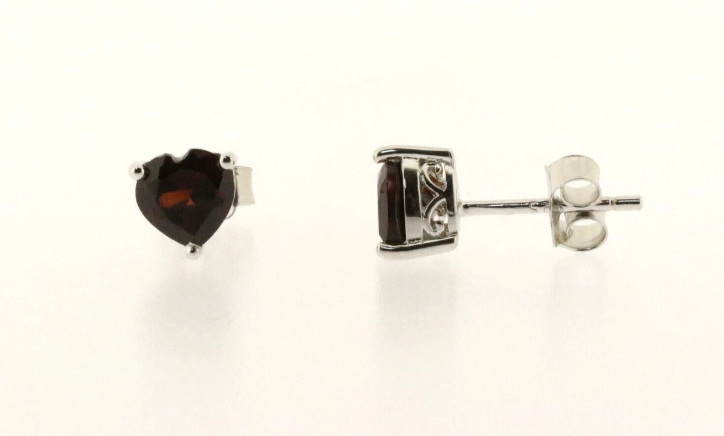 Heart-Shaped Garnet Heavy Push Back Stud Earring