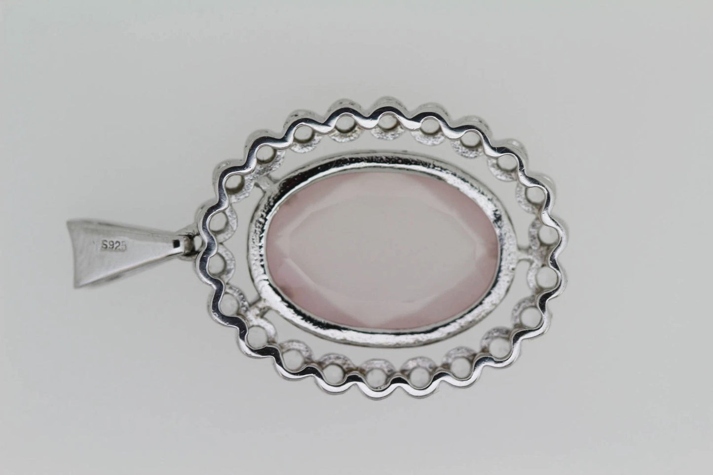 925 Sterling Silver Rose Quartz W / White Topaz Pendant( 14.95 cts)