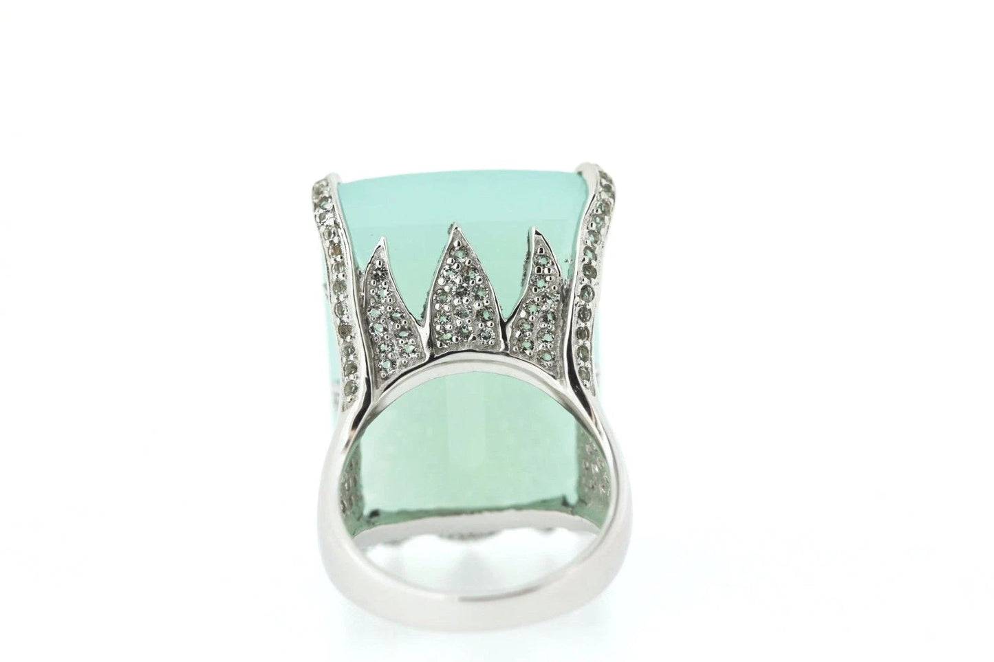 925 Aqua Chalcedony - White Topaz Ring -43DOT50 cts