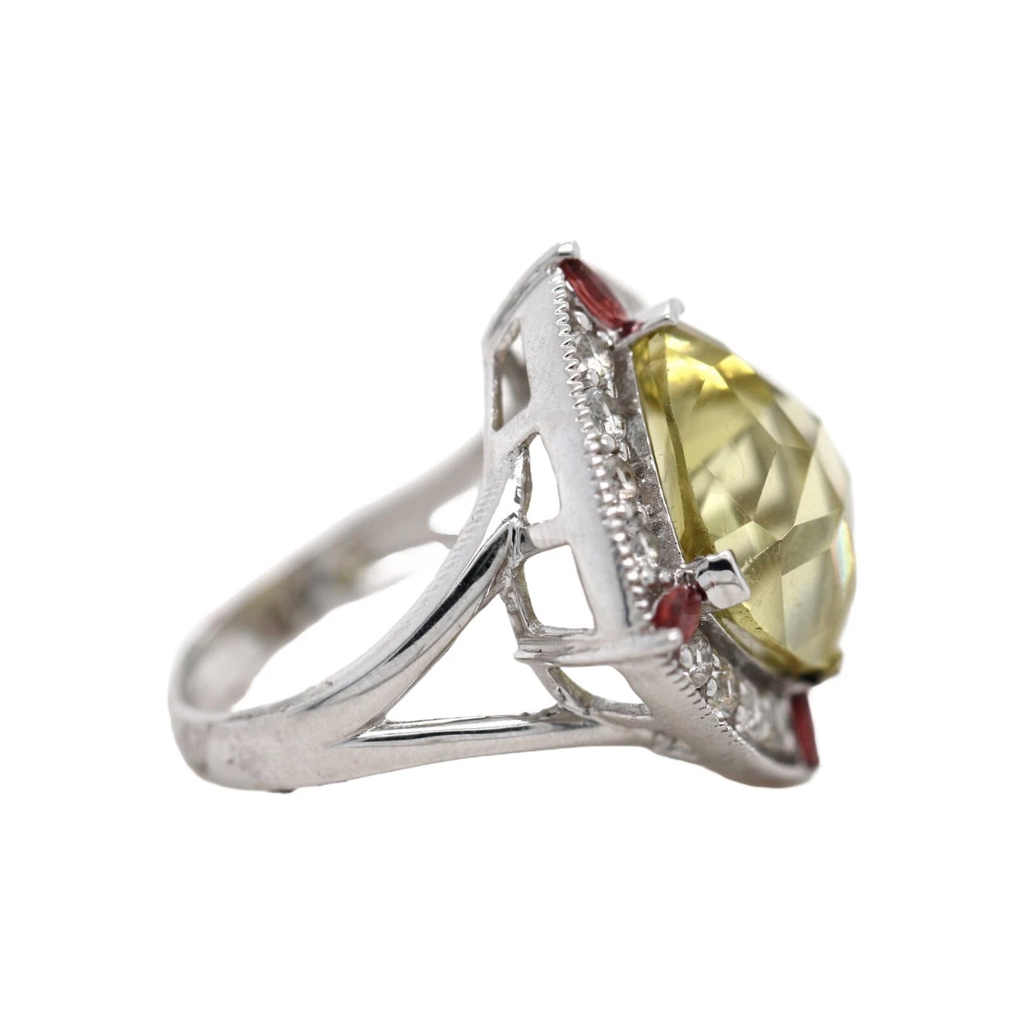 925 Lemon Quartz - Garnet - White Topaz Ring - 10DOT50 cts