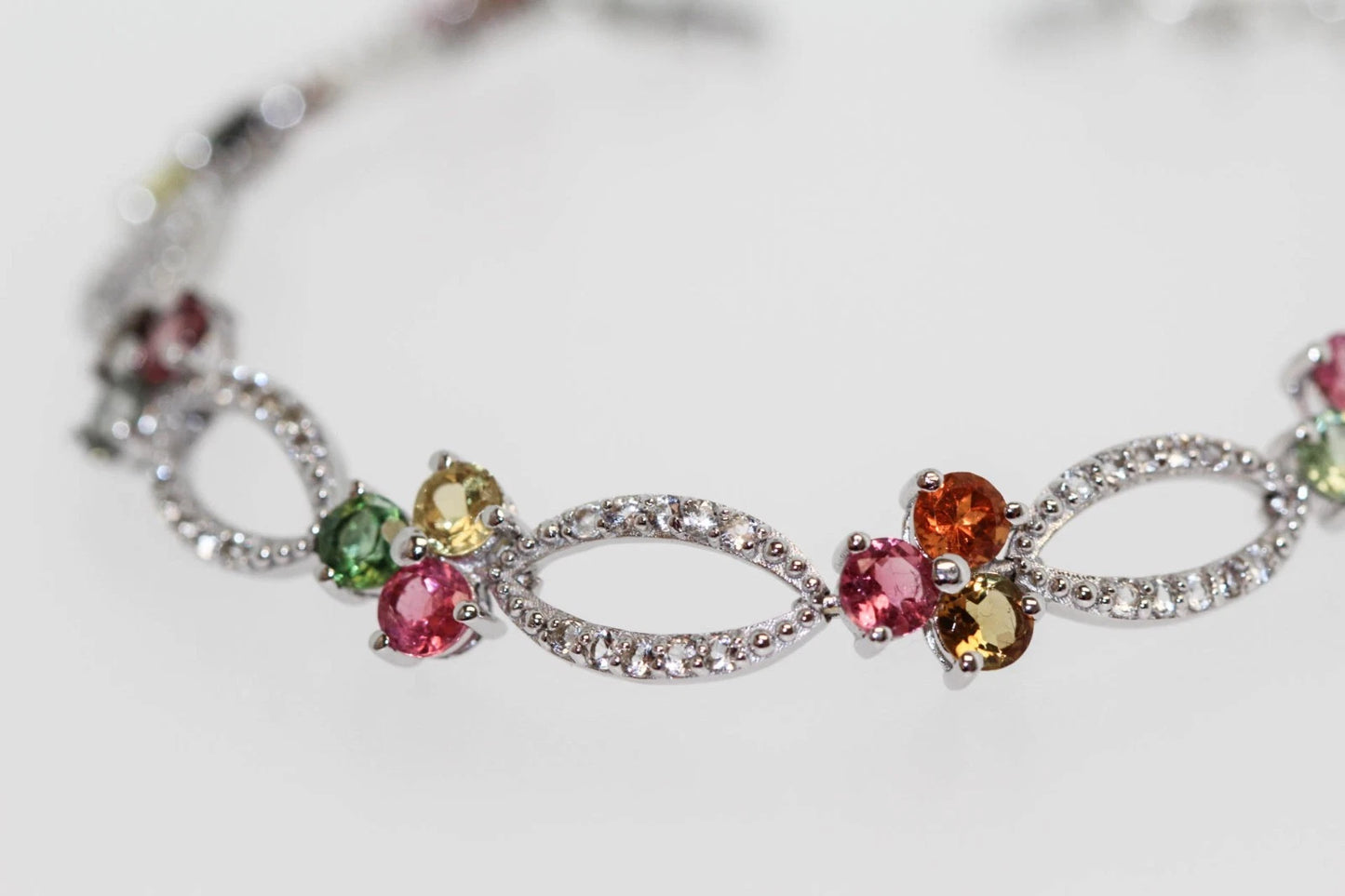 925 SS Multicolor Tourmaline-White Topaz Bracelet 7 3-4 " -5DOT78 cts