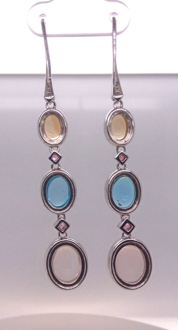 Rose Quartz- Blue Topaz- Citrine- Pink Tourmaline Hook Earring