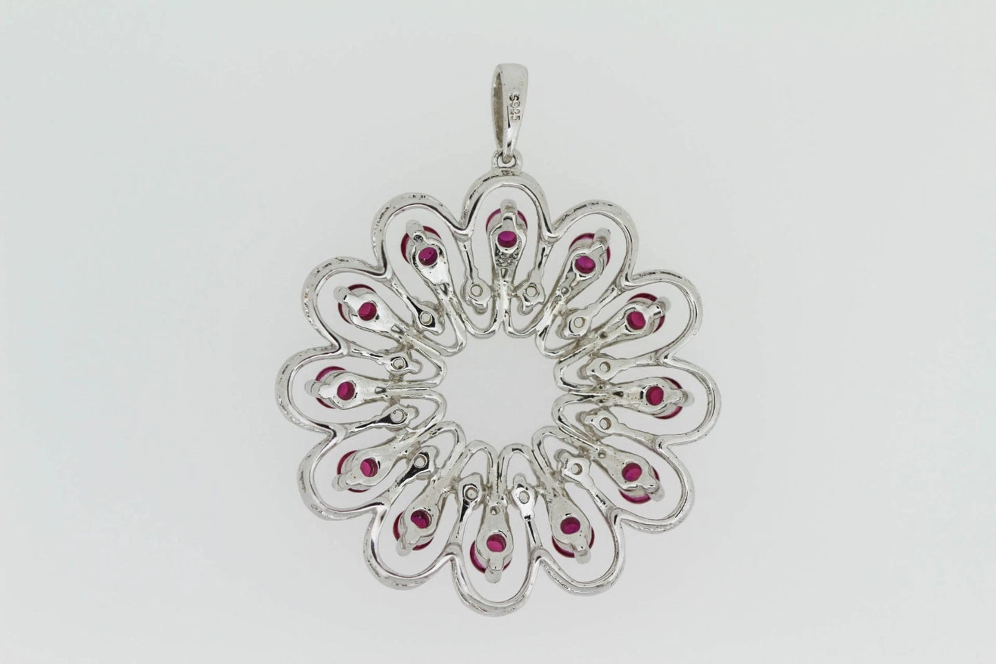 925 Sterling Silver Synthetic Ruby w-White Topaz Pendant- 3DOT00 cts