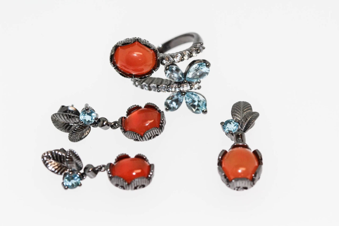 925 Orange Chalcedony - Blue Topaz - White Topaz Set - 16DOT67 cts