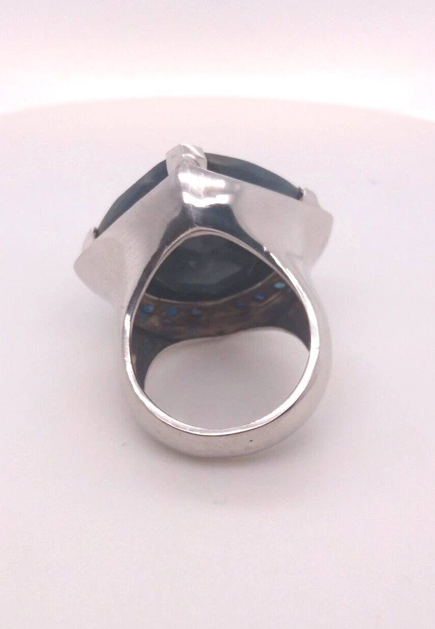 Black Sapphire- Blue Sapphire 925 Silver Ring, 39DOT25 CTW