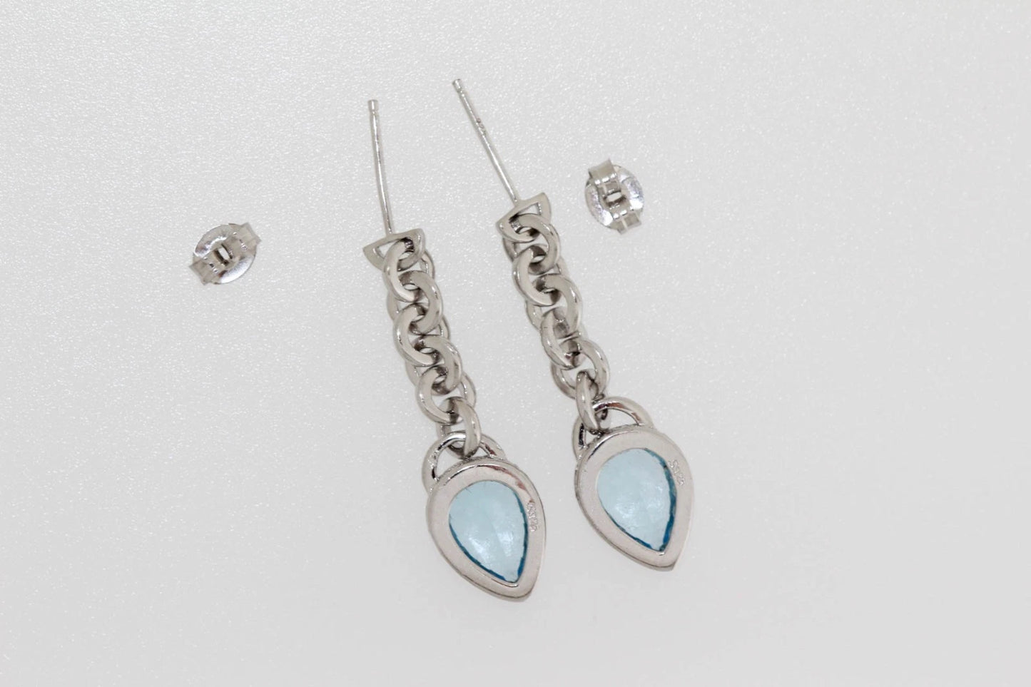 925 Sterling Silver Blue Topaz w - White Topaz Earring - 5DOT96 cts