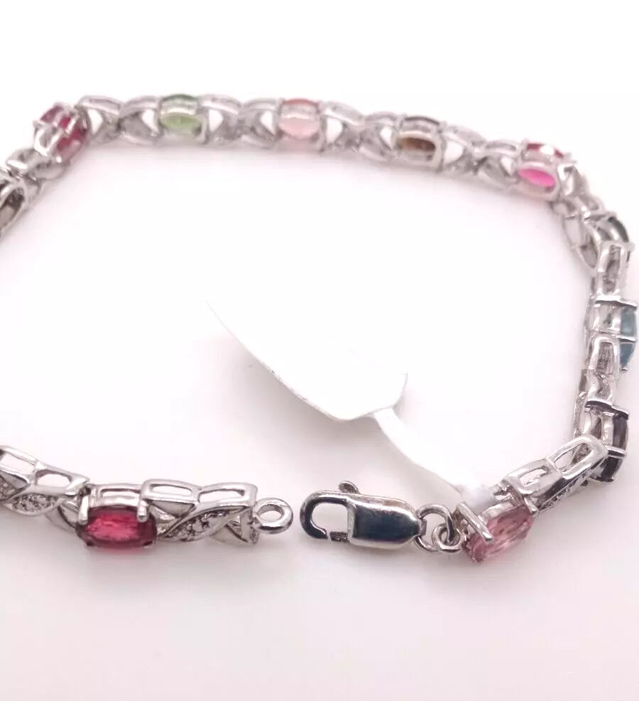 925 Silver White Topaz/ Tourmaline Bracelet
