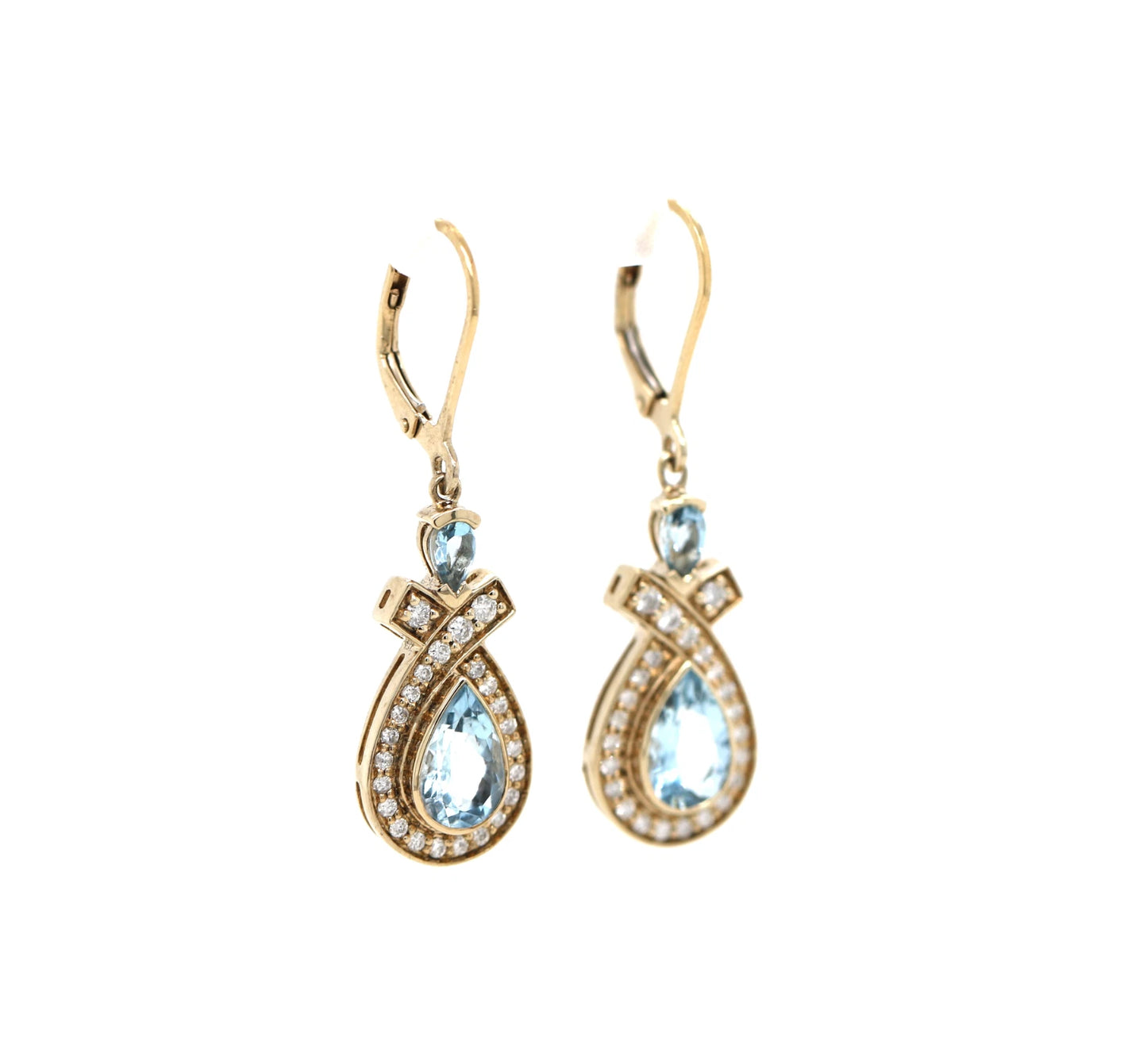 Aquamarine- Santa Maria- Diamond Lever back Earring
