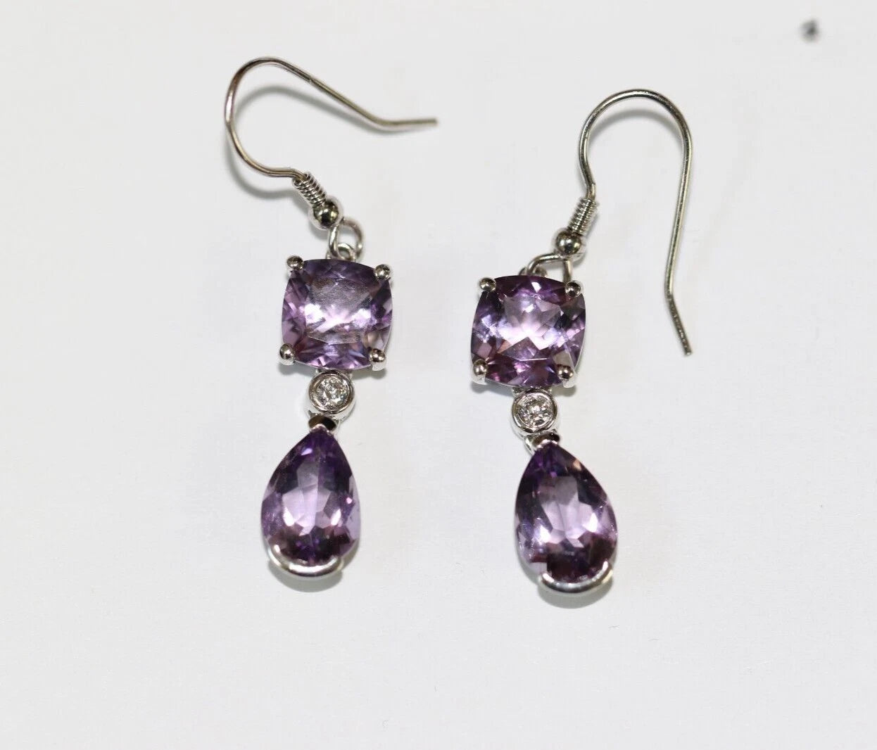 Amethyst/ White Topaz Hook Earring-7.30 cts