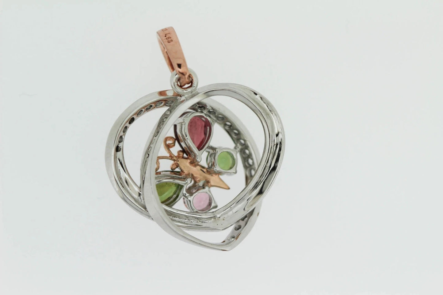 925 SS Colors of Tourmaline Butterfly Heart Pendant- 2DOT04 cts