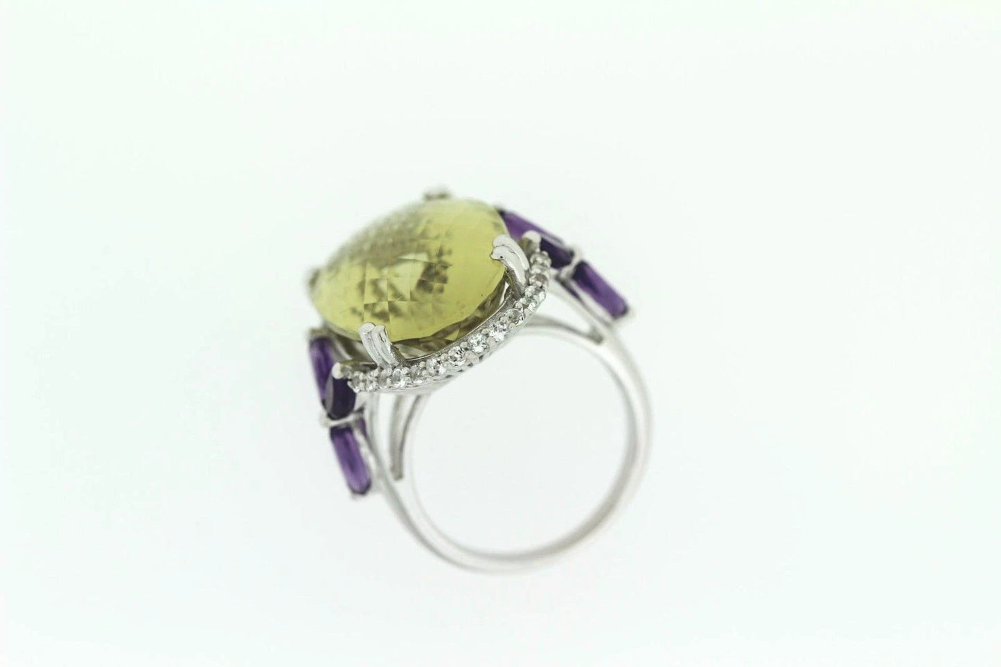 925 SS Lemon Quartz - Amethyst - White Topaz Ring - 21DOT50 cts