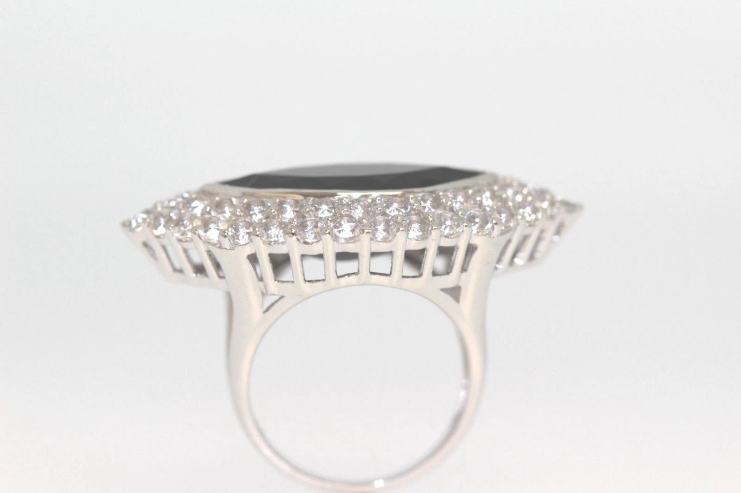 925 Black Spinel & White Topaz Ring -14DOT55 cts