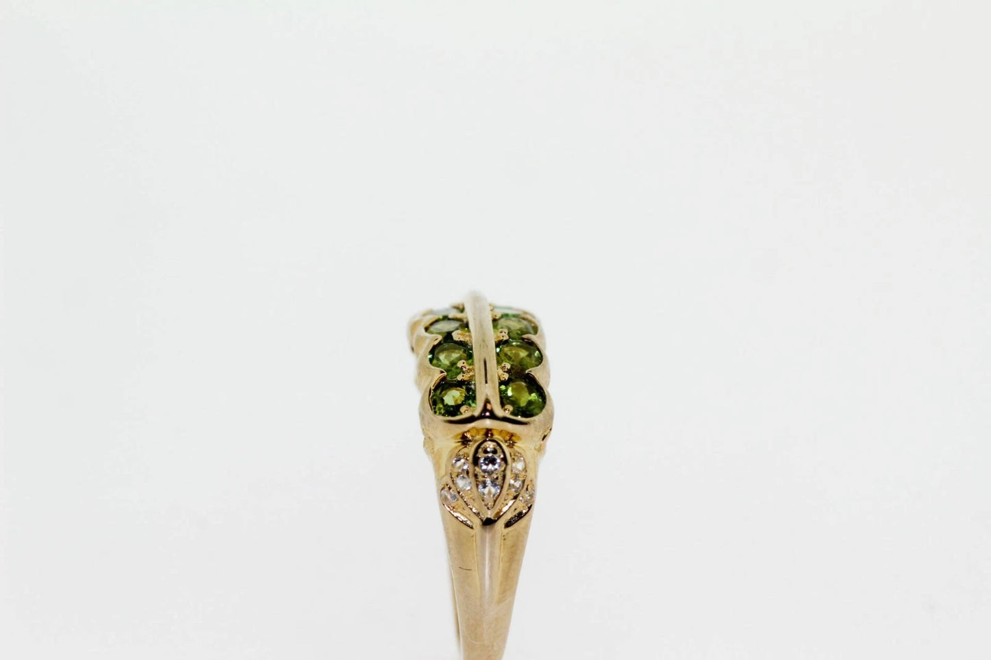 DOT925 Yellow Vermeil - Green Tourmaline - White Topaz Ring DOT