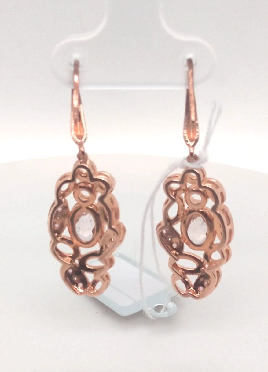 Morganite- Pink Sapphire- Diamond Dangle Drop Earring