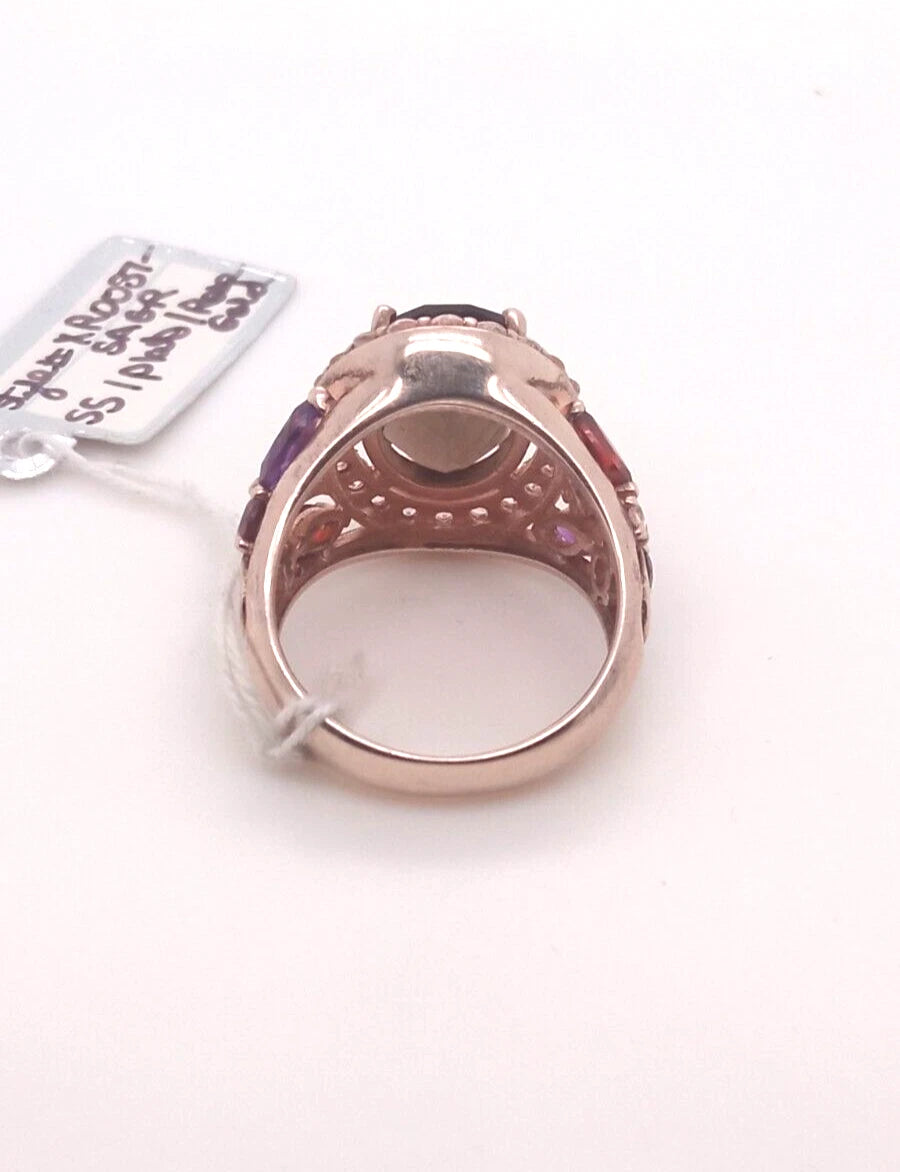 Smoky Quartz- Amethyst- Garnet Ring