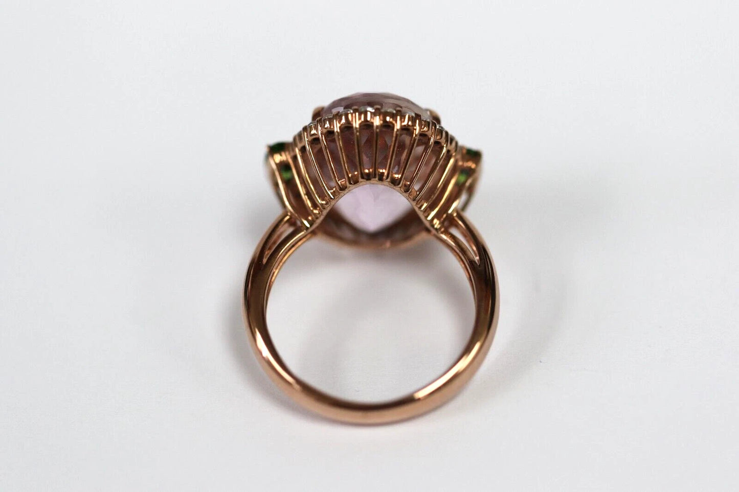 Kunzite - Chrome Diopside - White Sapphire Ring