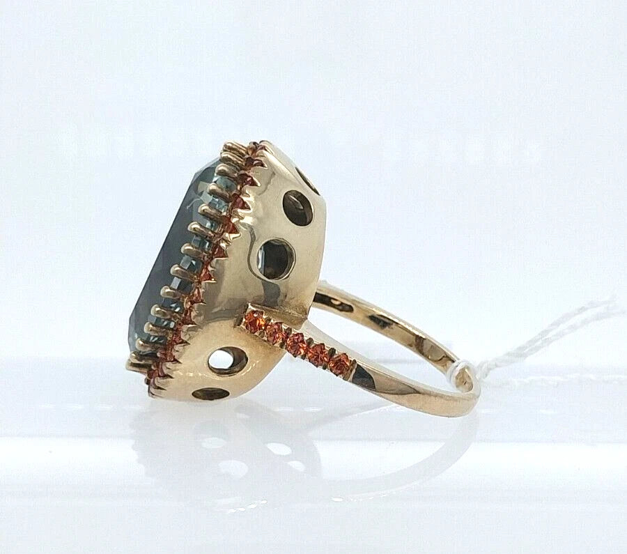 Green Amethyst- Orange Sapphire Ring